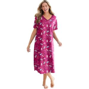 Dreams & Co. Plus Size Long Print Sleepshirt(Pomegranate Coffee Cup)