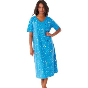 Dreams & Co. Plus Size Long Print Sleepshirt(Pool Blue Cosmic Dreams)