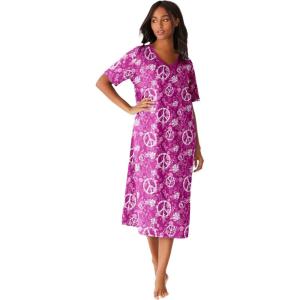Dreams & Co. Plus Size Long Print Sleepshirt(Raspberry Peace Sign)