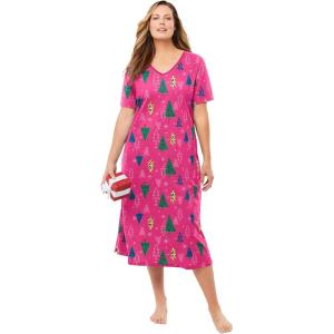 Dreams & Co. Plus Size Long Print Sleepshirt(Raspberry Sorbet Animal Tree)