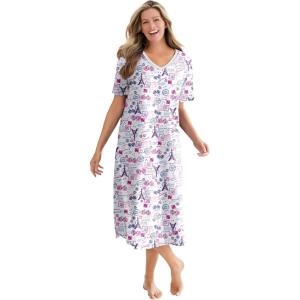 Dreams & Co. Plus Size Long Print Sleepshirt(Raspberry Sorbet Paris)