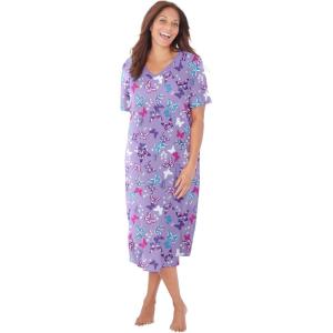 Dreams & Co. Plus Size Long Print Sleepshirt(Soft Iris Butterflies)