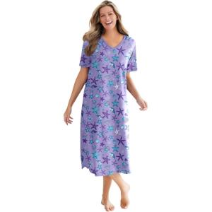 Dreams & Co. Plus Size Long Print Sleepshirt(Soft Iris Starfish)