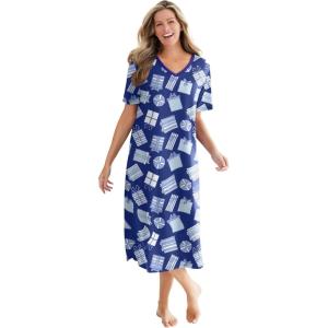 Dreams & Co. Plus Size Long Print Sleepshirt(Ultra Blue Presents)