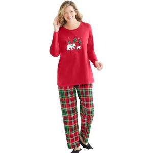 Dreams & Co. Plus Size Long Sleeve Knit PJ Set(Classic Red Plaid)