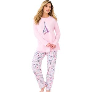 Dreams & Co. Plus Size Long Sleeve Knit PJ Set(Raspberry Sorbet Paris)