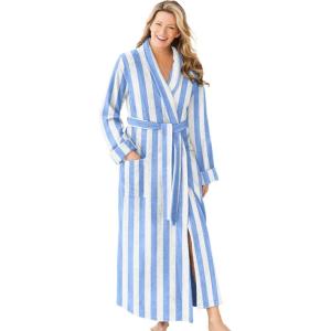 Dreams & Co. Plus Size Long Terry Robe(French Blue Stripe)