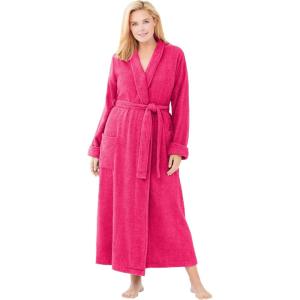 Dreams & Co. Plus Size Long Terry Robe(Pink Burst)