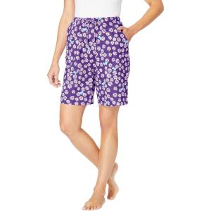 Dreams & Co. Plus Size Print Pajama Shorts(Plum Burst Daisy Butterfly)