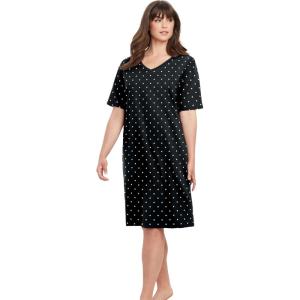 Dreams & Co. Plus Size Print Sleepshirt(Black Dot)