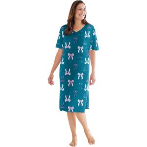 Dreams & Co. Plus Size Print Sleepshirt(Deep Teal Bows)