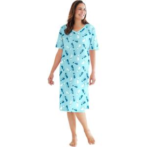 Dreams & Co. Plus Size Print Sleepshirt(Pale Ocean Cat)