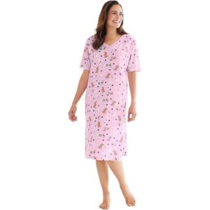 Dreams & Co. Plus Size Print Sleepshirt(Pink Spring Dog)