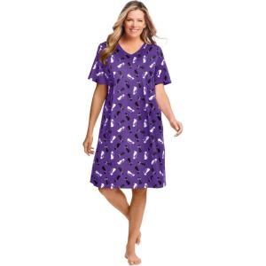 Dreams & Co. Plus Size Print Sleepshirt(Plum Burst Cat)