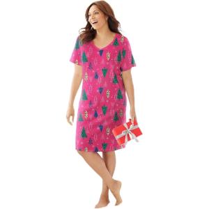 Dreams & Co. Plus Size Print Sleepshirt(Raspberry Sorbet Animal Tree)