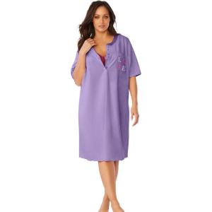Dreams & Co. Plus Size Satin Trim Cotton Sleepshirt(Soft Iris Love)