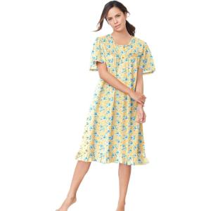 Dreams & Co. Plus Size Short Floral Print Cotton Gown(Banana Blossom)