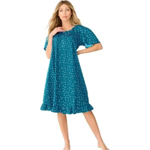 Dreams & Co. Plus Size Short Floral Print Cotton Gown(Deep Teal Ditsy)