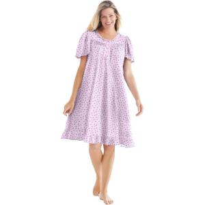 Dreams & Co. Plus Size Short Floral Print Cotton Gown(Pink Ditsy)
