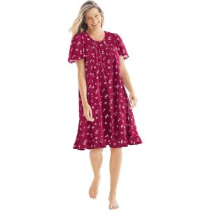 Dreams & Co. Plus Size Short Floral Print Cotton Gown(Pomegranate Flowers)