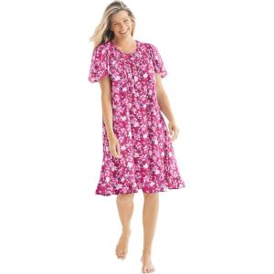 Dreams & Co. Plus Size Short Floral Print Cotton Gown(Strawberry Roses)