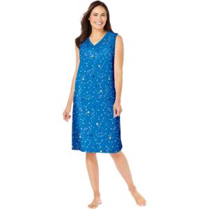 Dreams & Co. Plus Size Short Sleeveless Sleepshirt(Pool Blue Cosmic Dreams)
