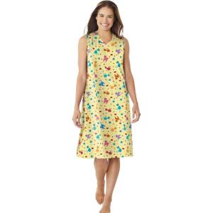 Dreams & Co. Plus Size Short Sleeveless Sleepshirt(Yellow Cats)