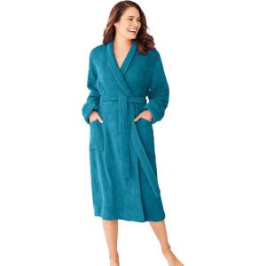 Dreams & Co. Plus Size Short Terry Robe(Deep Teal)