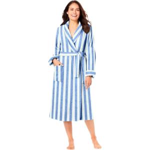 Dreams & Co. Plus Size Short Terry Robe(French Blue Stripe)
