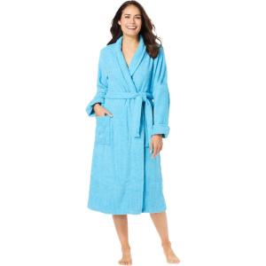 Dreams & Co. Plus Size Short Terry Robe(Paradise Blue)