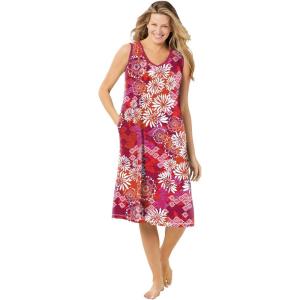 Dreams & Co. Plus Size Trapeze V-Neck Short Lounger(Pomegranate Floral)
