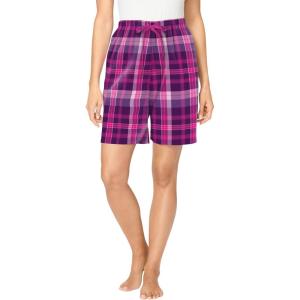 Dreams & Co. Plus Size Woven Sleep Short(Dark Grape Plaid)