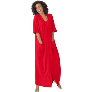 Dreams & Co. Women’s Plus Size Long French Terry Zip-Front Robe (Petite Available)(Classic Red)