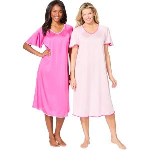 Only Necessities Plus Size 2-Pack Short Silky Gown(Paradise Pink Pink)