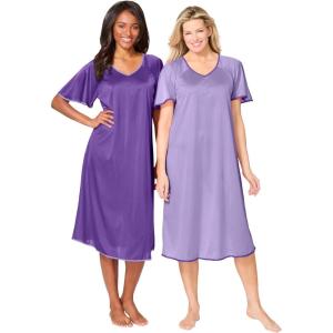 Only Necessities Plus Size 2-Pack Short Silky Gown(Plum Burst Soft Iris)