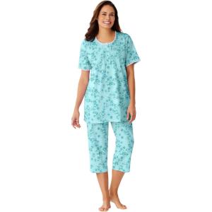 Only Necessities Plus Size 2-Piece Pintuck Tee And Capri Sleep Set(Cool Mint Dancing Floral)