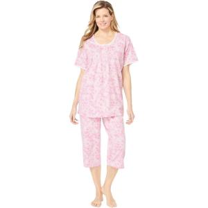 Only Necessities Plus Size 2-Piece Pintuck Tee And Capri Sleep Set(Pink Dancing Floral)