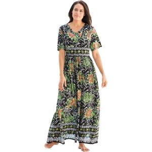 Only Necessities Plus Size Long Crinkle Cotton Lounger(Black Batik)