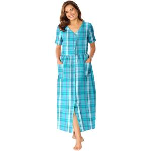 Only Necessities Plus Size Long Seersucker Lounger(Aquamarine Plaid)