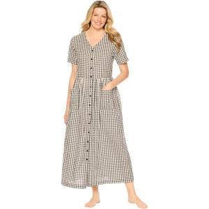 Only Necessities Plus Size Long Seersucker Lounger(Black White Gingham)