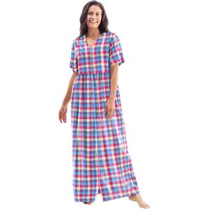 Only Necessities Plus Size Long Seersucker Lounger(Multi Madras Plaid)