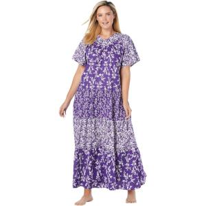 Only Necessities Plus Size Long Tiered Print Lounger(Purple Burst Floral)