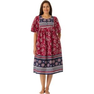 Only Necessities Plus Size Mixed Print Short Lounger(Classic Red Print)