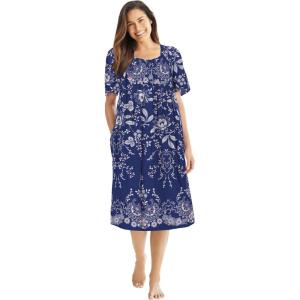 Only Necessities Plus Size Mixed Print Short Lounger(Evening Blue Vines)