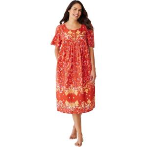 Only Necessities Plus Size Mixed Print Short Lounger(Paprika Folk Floral)