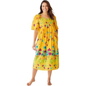 Only Necessities Plus Size Mixed Print Short Lounger(Yellow Butterfly)