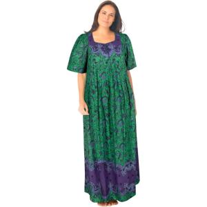 Only Necessities Plus Size Petite Bib Front Lounger(Kelly Green Folk Floral)