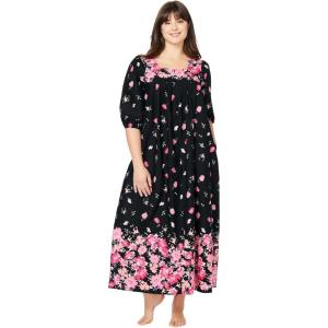 Only Necessities Plus Size Print Lounger(Black Peonies)
