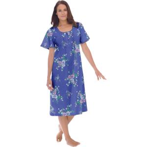 Only Necessities Plus Size Short Pintuck Knit Gown(Periwinkle Floral)