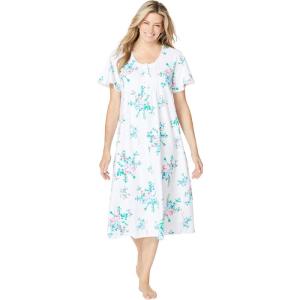 Only Necessities Plus Size Short Pintuck Knit Gown(White Floral)